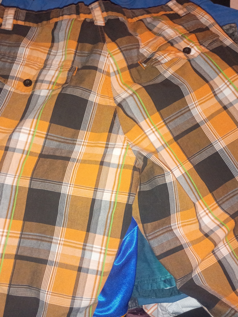 Men's Orange Plaid Jean Shorts - Picture 4 of 4